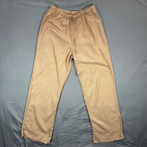 Wilfred Free Tan Linen Elastic Waist Drawstring Pants Women's M Boho Comfort